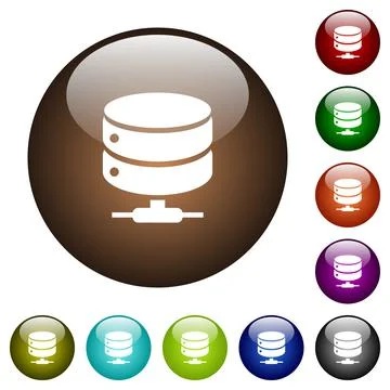 Network database color glass buttons Illustrazione stock