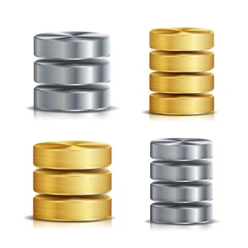 Network Database Disc Icon Vector Set. Realistic Illustration Of Computer Hard Stock Illustration