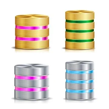 Network Database Disc Icon Vector Set. Realistic Illustration Of Computer Hard イラスト素材