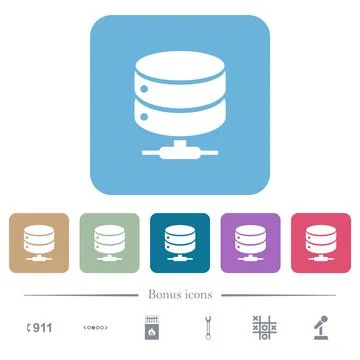 Network database flat icons on color rounded square backgrounds 스톡 일러스트