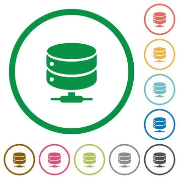 Network database flat icons with outlines Illustrazione stock