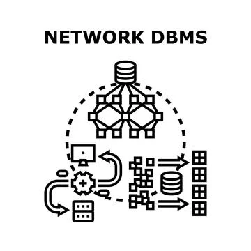 Network database management system concept visualization Illustrazione stock