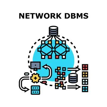 Network database management system concept visualization Illustrazione stock