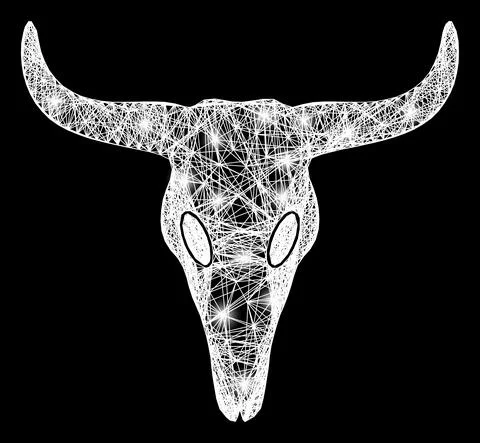 Network Dead Bull Head Web Mesh with Bright Lightspots Stock Illustration