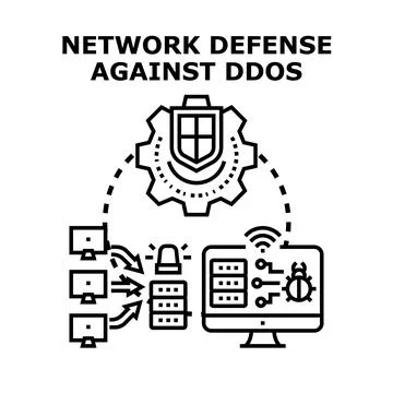 Network defense against ddos attack preventing cyber security Stock Illustration