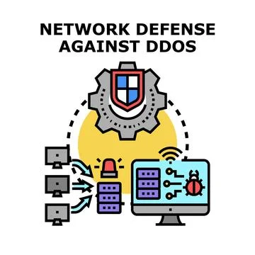 Network defense against ddos attack preventing cyber security Stock Illustration