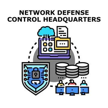Network defense control headquarters managing data security Stock Illustration