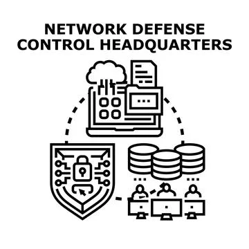 Network defense control headquarters managing data security Stock Illustration
