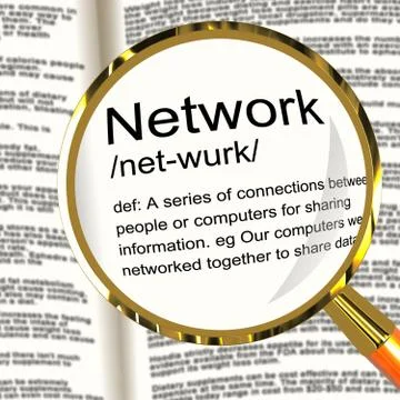Network definition magnifier showing system of computers or people connected Stock Illustration