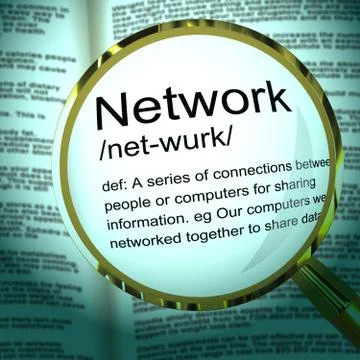 Network Definition Magnifier Showing System Of Computers Or People Connected Stock Illustration