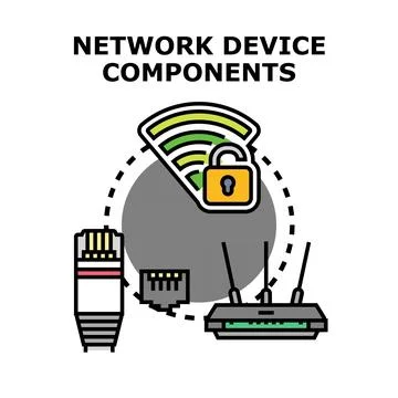 Network device components connecting, securing wireless technology Stock Illustration