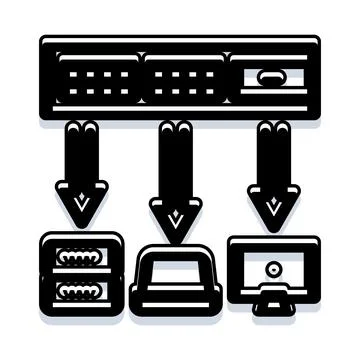 Network device distributing data to storage and server Stock Illustration