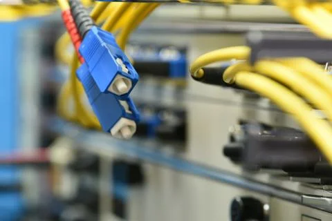 Network devices and optical cables Foto stock