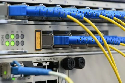 Network devices and optical cables Stock Photos