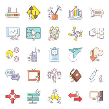 Network Devices Doodle Icons Pack Stock Illustration