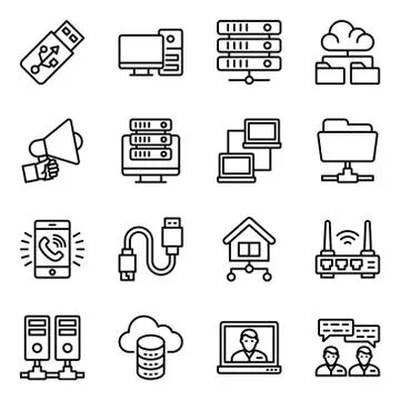 Network Devices Line Icons Pack Stock Illustration