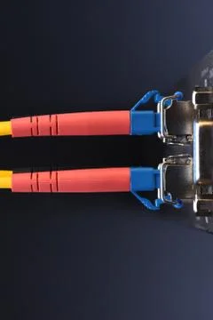 Network devices technology, optical fiber cable and switch Stock Photos