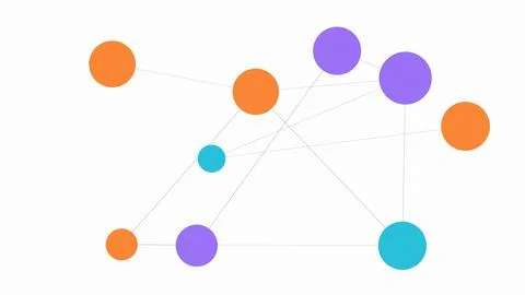 Network diagram with colored nodes and connecting lines on white background Stock Illustration