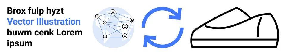 Network diagram with connected nodes, two circular arrows symbolizing a cycle Illustrazione stock