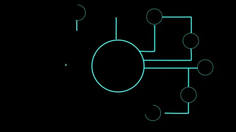 Network diagram features neon cyan central hub on black. Network diagram re.. Vídeo Stock 337368786