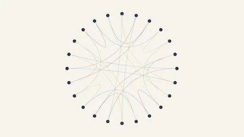Network diagram with interconnected nodes and radial lines on white backgroun Stock Illustration
