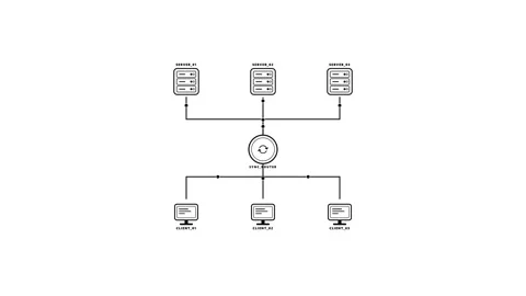 Network diagram showing server and computer workstation connection. 4K Stock Footage 341694233