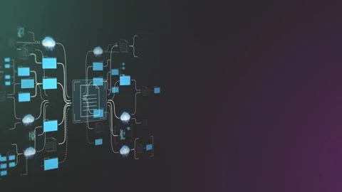 Network of digital data, documents and folders spreads on black background Stock Footage 217989870