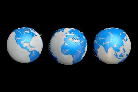Network digital earth and arrow, data transmission and communication Illustrazione stock