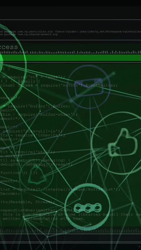 Network of digital icons against computer data processing against black Stock Footage 342004174