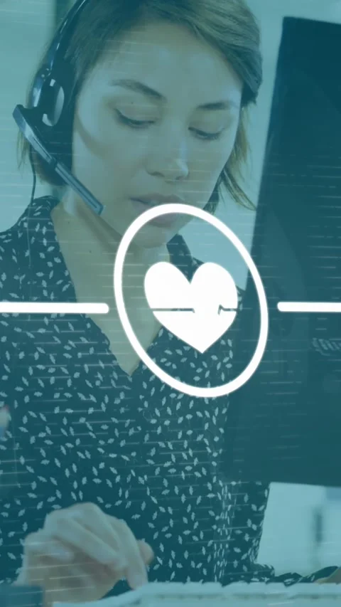 Network of digital icons against customer care executive wearing headset Stock Footage 323911073