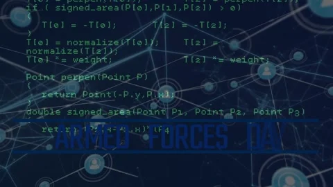 Network of digital icons and data processing network of stock market data on Stock Footage 329510943