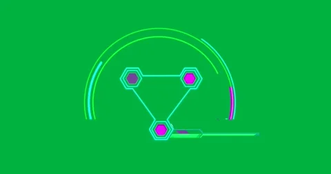 Network displaying neon hexagonal nodes connecting in tech interface on Stock Footage 317595541
