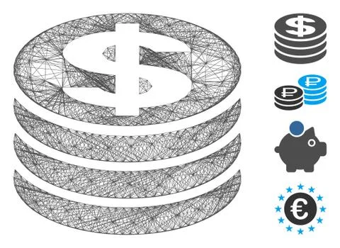 Network Dollar Coin Column Vector Mesh 스톡 일러스트