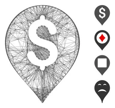 Network Dollar Map Marker Vector Mesh 스톡 일러스트