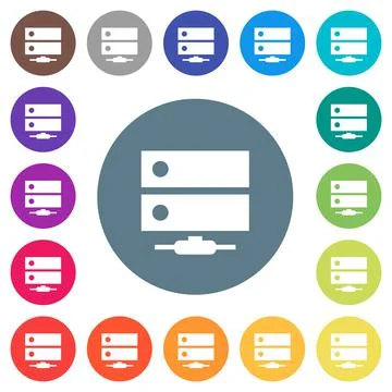 Network drive flat white icons on round color backgrounds Stockillustratie