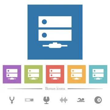 Network drive flat white icons in square backgrounds Stockillustratie