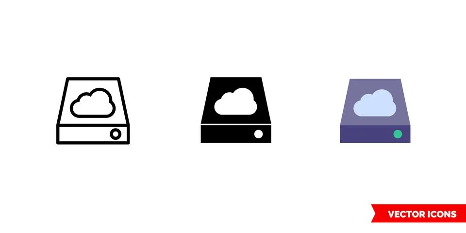 Network drive icon of 3 types color, black and white, outline. Isolated vecto Stock Illustration