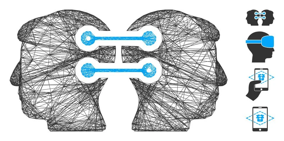 Network Dual Heads Interface Connection Vector Mesh Stock Illustration