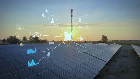 Network of ecological energy distribution through photovoltaic solar systems Foto stock