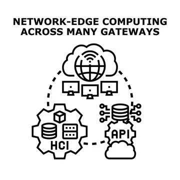 Network edge computing technology connecting many gateways and devices Stock Illustration