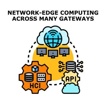 Network edge computing technology connecting many gateways and devices イラスト素材