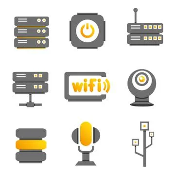 Network, electronic device and multimedia icons Illustrazione stock