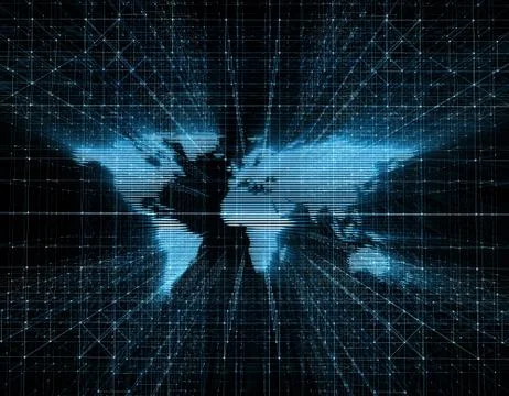 Network electronic world map, global and data transmission Illustrazione stock