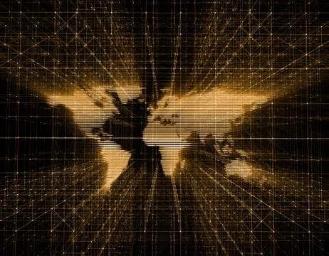 Network electronic world map, global and data transmission Illustrazione stock