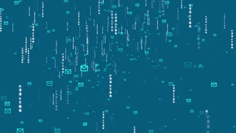Network email data travels in cyberspace on blue background Stock Footage 209616032