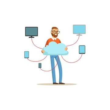 Network engineer administrator working in data center, cloud computer connection イラスト素材