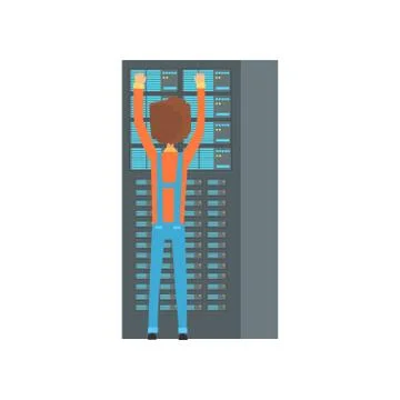 Network engineer administrator working in data center, network engineer involved Stock Illustration
