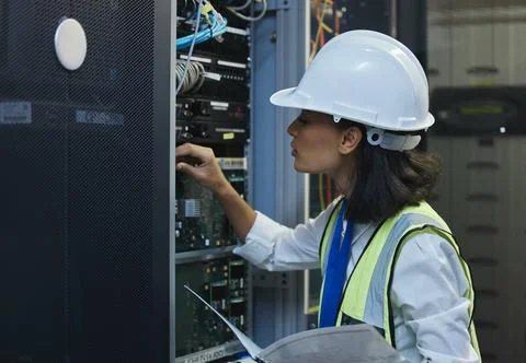 Network engineer, data center and server room for internet infrastructure and Stock Photos