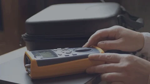 Network engineer testing Ethernet connections with network testing Stock Footage 120396600