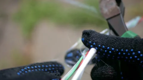 A network engineer works with optical fiber equipment Stock Footage 156793987